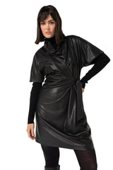 BLACK VEGAN LEATHER SHORT DRESS