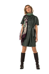 GREEN VEGAN LEATHER SHORT DRESS