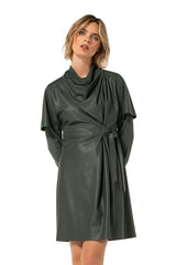 GREEN VEGAN LEATHER SHORT DRESS