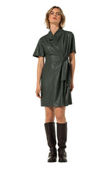 GREEN VEGAN LEATHER SHORT DRESS