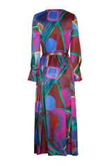MULTICOLOR SHINY VISCOSE MIDI DRESS