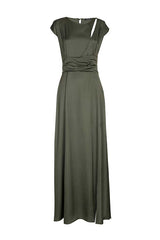 KHAKI SHINY VISCOSE MAXI DRESS