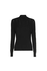 BLACK FITTED RIBBED JERSEY PULLOVER