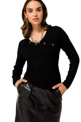 BLACK FITTED WRAP-EFFECT PULLOVER