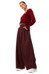 BURGUNDY DETACHABLE BROOCH FINE-KNIT JUMPER