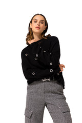 BLACK STRAIGHT-FITTING COSY PULLOVER