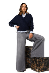 MIDNIGHT SUBTLE FLORAL RELIEF PATTERN RELAXED COSY PULLOVER