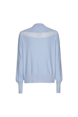SKY BLUE OPENWORK EFFECT FINE-KNIT LOOSE PULLOVER
