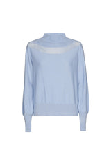 SKY BLUE OPENWORK EFFECT FINE-KNIT LOOSE PULLOVER