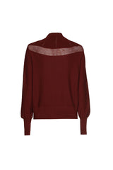 BURGUNDY OPENWORK EFFECT FINE-KNIT LOOSE PULLOVER