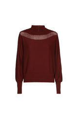 BURGUNDY OPENWORK EFFECT FINE-KNIT LOOSE PULLOVER