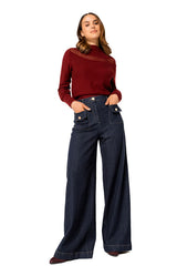 BURGUNDY OPENWORK EFFECT FINE-KNIT LOOSE PULLOVER