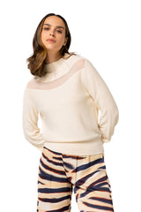 CREAM OPENWORK EFFECT FINE-KNIT LOOSE PULLOVER