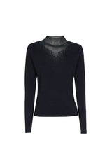 MIDNIGHT BLUE RIBBED JERSEY FITTED DRESSY PULLOVER