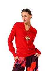 WAIST EFFECT FINE-KNIT PULLOVER