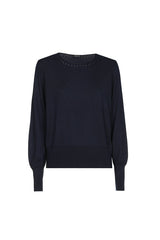 MIDNIGHT BLUE OPENWORK EFFECT FINE-KNIT PULLOVER