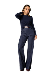 MIDNIGHT BLUE OPENWORK EFFECT FINE-KNIT PULLOVER