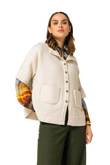 CREAM HOOD COSY PONCHO CARDIGAN