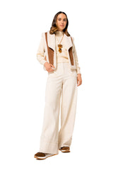 CREAM WIDE COTTON TROUSERS