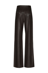 COFFEE VEGAN LEATHER STRAIGHT TROUSERS