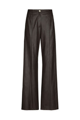 COFFEE VEGAN LEATHER STRAIGHT TROUSERS