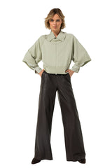 COFFEE VEGAN LEATHER PALAZZO TROUSERS