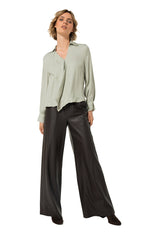 COFFEE VEGAN LEATHER PALAZZO TROUSERS
