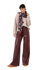 WINE RED VEGAN LEATHER PALAZZO TROUSERS