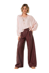 WINE RED VEGAN LEATHER CITY CHIC TROUSERS