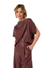 VEGAN LEATHER ASYMMETRIC TOP