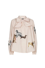 DOG EMBROIDERY STRAIGHT-FITTING BLOUSE