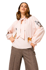 DOG EMBROIDERY STRAIGHT-FITTING BLOUSE