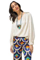 V-NECK SHINY VISCOSE TOP