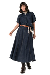 BELT DETAIL PLAYFUL MIDI DENIM SKIRT