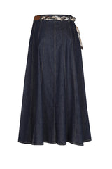BELT DETAIL PLAYFUL MIDI DENIM SKIRT