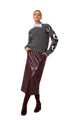 BROWN VEGAN LEATHER FITTED COMFORTABLE MIDI SKIRT