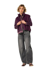 PLUM SOFT VELVET FABRIC SLEEVELESS JACKET