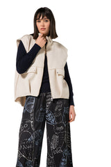 CREAM SOFT VELVET FABRIC SLEEVELESS JACKET