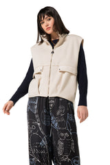 CREAM SOFT VELVET FABRIC SLEEVELESS JACKET