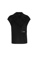 BLACK ASYMMETRICAL SHORT SLEEVELESS JACKET