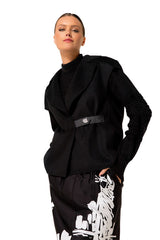 BLACK ASYMMETRICAL SHORT SLEEVELESS JACKET