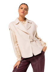 CREAM ASYMMETRICAL SHORT SLEEVELESS JACKET