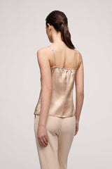 LILIA BEIGE LINGERIE-STYLE SILK SATIN TOP