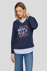 V-NECK BLOUSE INSERT SWEATSHIRT