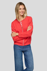 CORAL ZIPPED ROUND NECK CARDIGAN