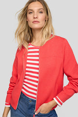CORAL ZIPPED ROUND NECK CARDIGAN