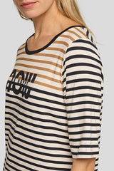 MESSAGE PRINT STRIPED T-SHIRT