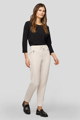 BEIGE ZIPPERED POCKETS DRAWSTRING TROUSERS