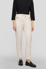 BEIGE ZIPPERED POCKETS DRAWSTRING TROUSERS
