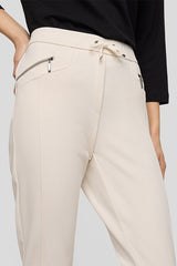 BEIGE ZIPPERED POCKETS DRAWSTRING TROUSERS